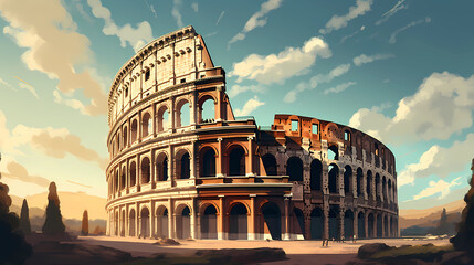 Illustration of beautiful view of Rome, Italy - obrazy, fototapety, plakaty