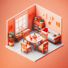 3D cute isometric dining - created with Generative AI technology
