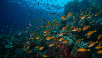 Fototapeta na wymiar Vibrant colors of sea life in Caribbean reef generated by AI