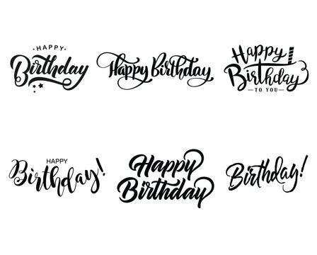 Happy Birthday typographic set. Vector design for greeting cards, Isolated lettering compositions.
