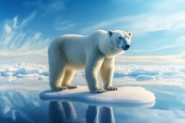 Foto op Canvas Polar bear on a melting ice floe. Climate change concept. AI generated, human enhanced. © top images