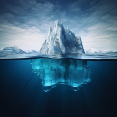 Fototapeta na wymiar A massive floating iceberg in the water, with a visible tip above the water and a submerged portion below it. Generative AI
