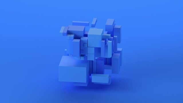 Abstract 3d animation, blue geometric composition with moving shapes, 4k seamless looped video