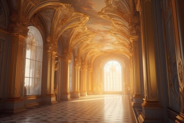 A realistic fantasy golden interior of the royal palace 
