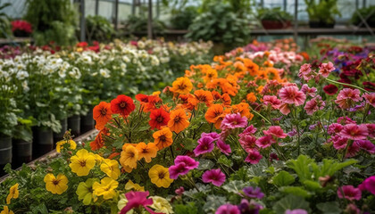 Fototapeta na wymiar Vibrant multi colored flowers bloom in nature garden generated by AI