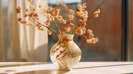 a vase that is sitting in a glass vase outdoors Generative Ai