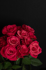 bouquet of pink roses on black background 