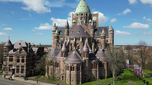 Drone shot of Cathedral of Saint Bavo, Haarlem, Netherlands