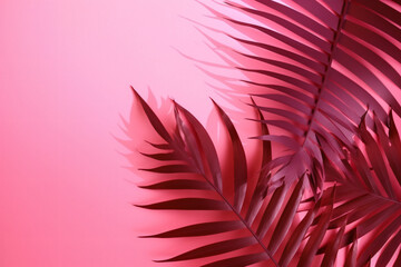 palms shadow leaves pink background