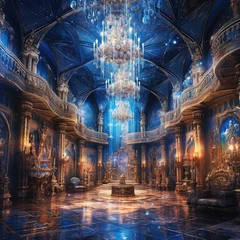 Photo sur Plexiglas Lieu de culte colorful room with chandeliers and blue interior Generative Ai