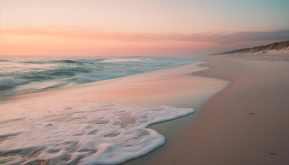 Obraz premium Sunset over tranquil seascape, a tropical paradise generated by AI