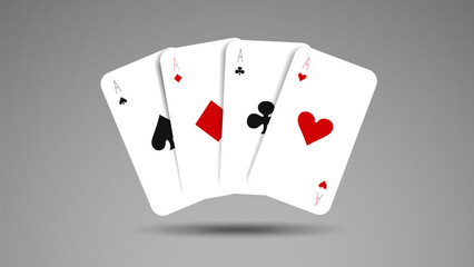 Vector realistic cards for playing poker. Aces of the suit: hearts, diamonds, crosses and spades.