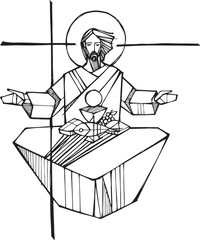Hand drawn illustration of Jesus Eucharist. - obrazy, fototapety, plakaty