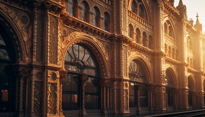 Obraz premium Gothic architecture illuminates spirituality in ancient basilica generated by AI