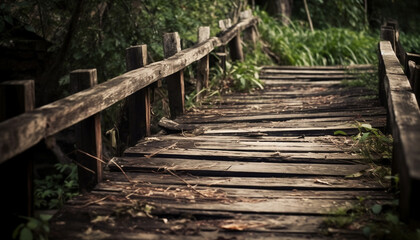 Obraz premium Elevated walkway through tropical rainforest, vanishing point generated by AI
