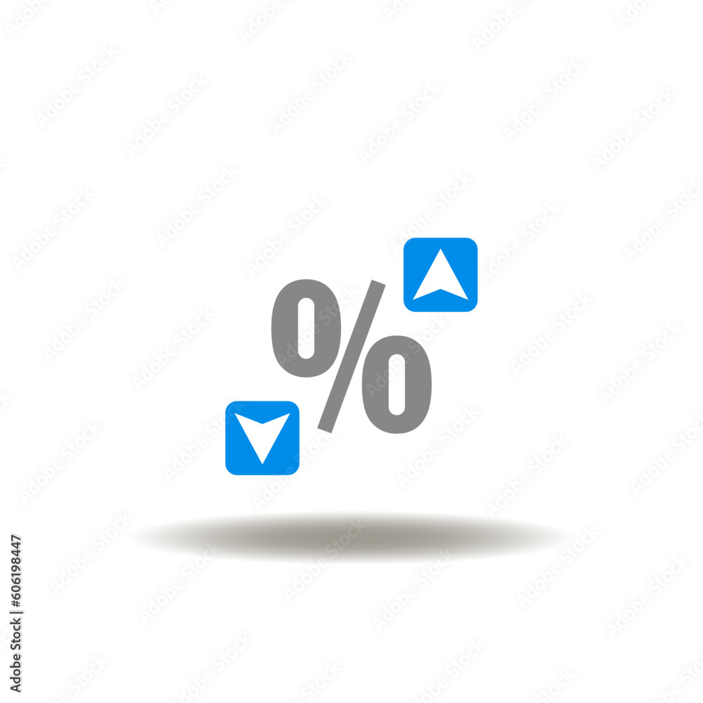 Poster vector illustration of percent sign with arrow up and down. icon of inflation index analysis. symbol