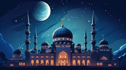 Mosque architecture building. Ramadan kareem illustration - obrazy, fototapety, plakaty