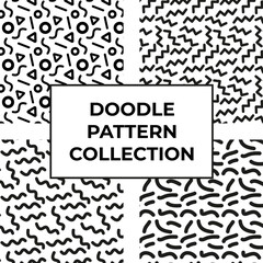 Doodle Geometric Pattern Collection With Squiggles. Vector Background Illustration