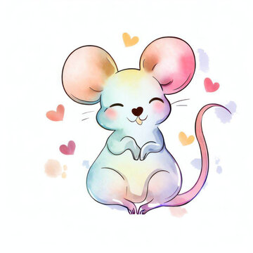 Watercolor Painting of a Cute Mouse in a Dreamy Setting, Generative AI