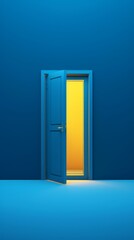 Minimalist room with yellow doors on a blue background. Generative AI