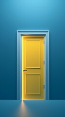Minimalist room with yellow doors on a blue background. Generative AI