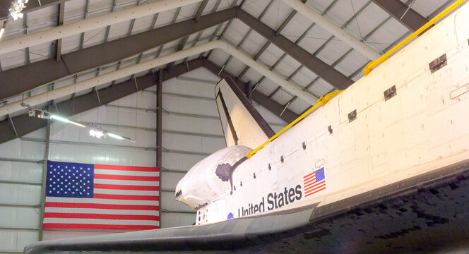 Space Shuttle Endeavor and American Flag