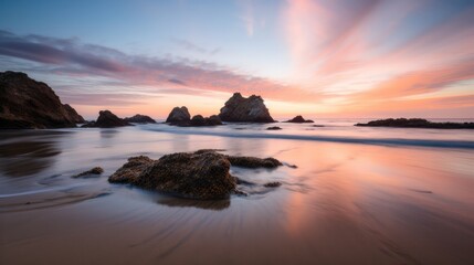 Fototapeta na wymiar paradise cove at sunset - amazing travel photography - made with Generative AI tools
