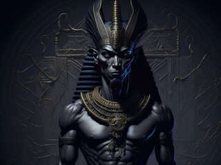 Egyptian god Amun in gothic style. Generative AI
