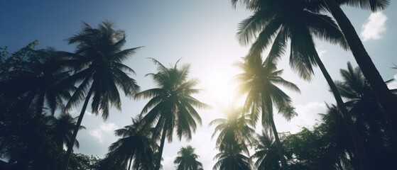 Fototapeta na wymiar Palm trees against a blue sky - amazing travel photography - made with Generative AI tools