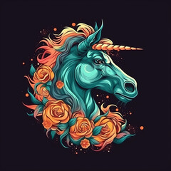 unicorn tattoo. Vibrant colors. Modern design. AI generated image.