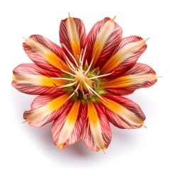 wide blossom of orange red flower on white background