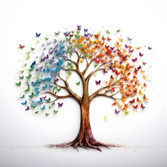 tree with colorful butterfly leaves
