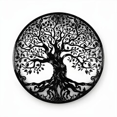 eternal tree with branches and roots in a circle as an icon