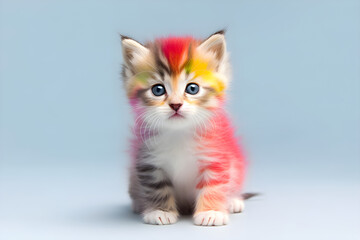 Fototapeta premium Cute kitten with colourful fur portrait studio shot
