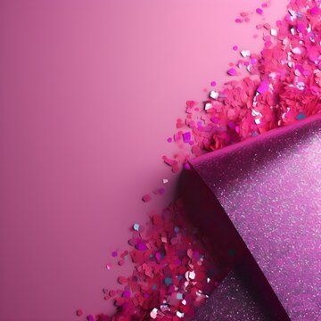 pink background with pink envelope and pink glitter and empty space for text