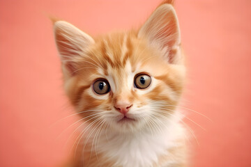 Cute ginger kitten face portrait studio shot