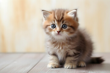 Naklejka na ściany i meble Cute fluffy tabby kitten portrait studio shot