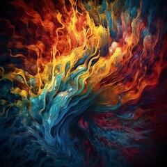 fractal background with orange and blue fire peacock colours on black background
