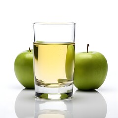 green apple juice glass with 2 green apples next to it