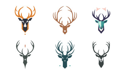 Deer head with antlers. Vector logo or icon design