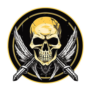 Emblem logo of a special forces unit with sword, vector design isolated on white background