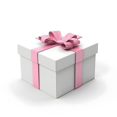 Obraz premium white gift box with pink ribbon on white background