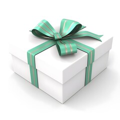 green ribbon on a white gift box