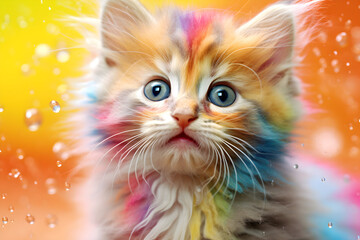 Cute kitten with rainbow fur portrait studio shot
