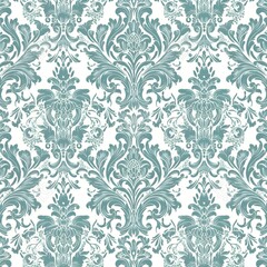 seamless damask pattern teal on white background