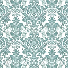 Tafelkleed seamless damask pattern teal on white background © Lillie