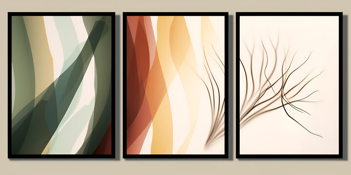 Abstract modern art triptych. Generative AI.