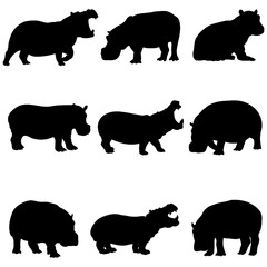 Graceful Giants - Hippopotamus Black Vector Silhouette Stencil