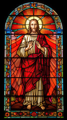 a beautiful stained glass window of Jesus Christ. Vibrant colors. Modern design. AI generated image.