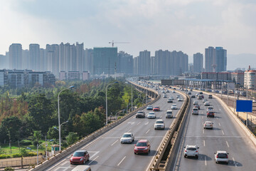 Highway in the city center. Kunming.